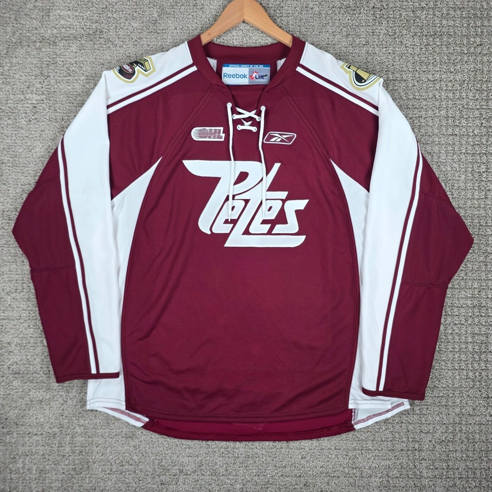 Reebok CCM Peterborough Petes CHL Hockey Jersey Mens XL Maroon‎ White Lace Neck